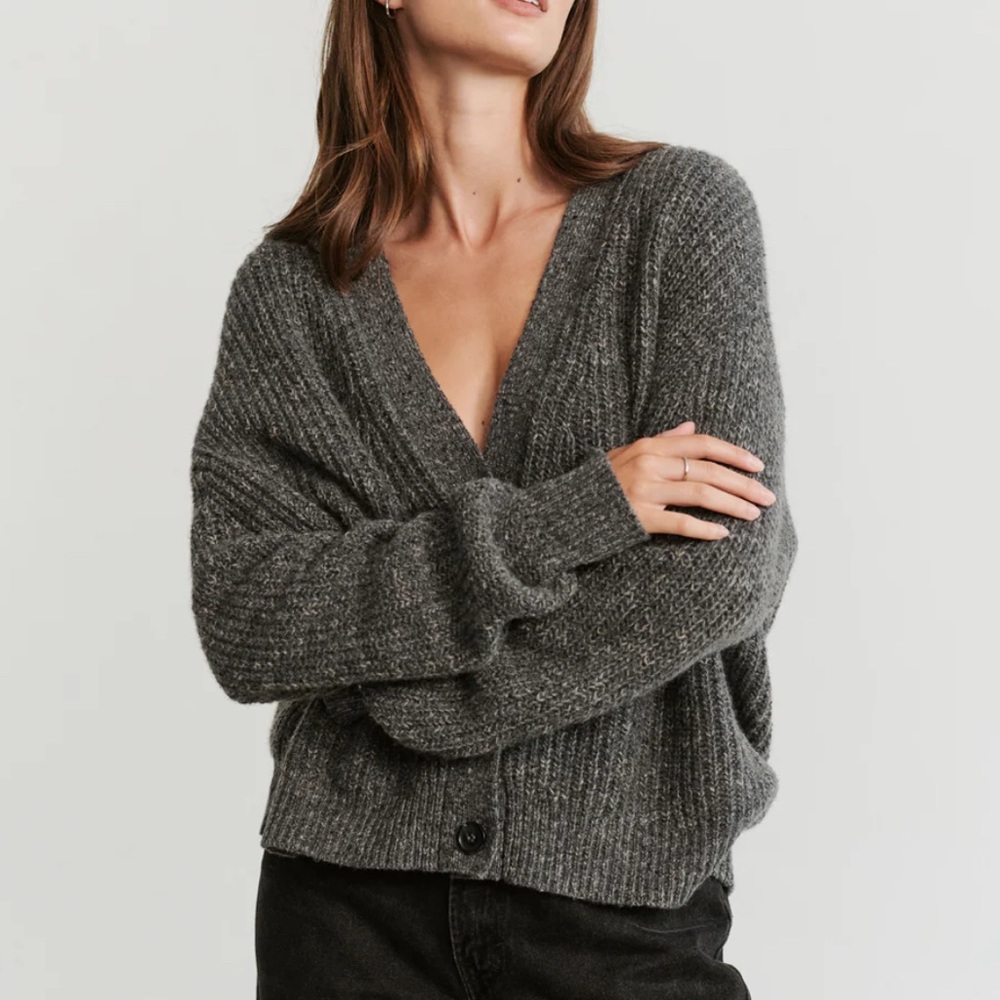 Jenni Kayne Recycled Cashmere Cropped Sweater- Charcoal XXS